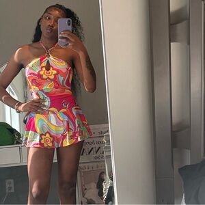 Fashion Nova Vibrant Multicolor Halter Dress